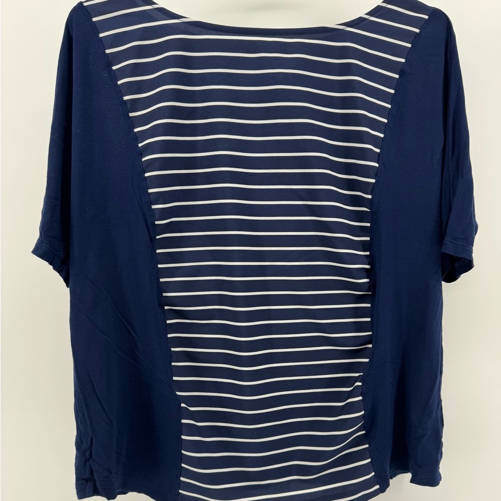 Lauren Ralph Lauren Navy & White Striped Panel Short Sleeve Top
